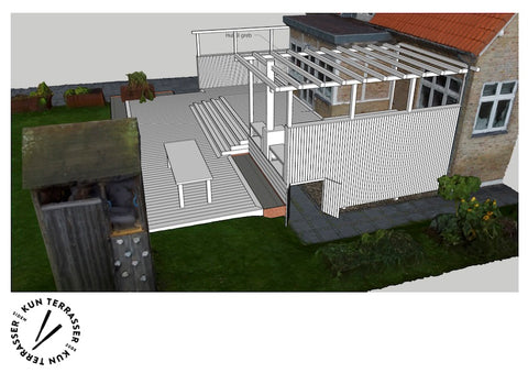 3D tegning af terrasse i Charlottelund