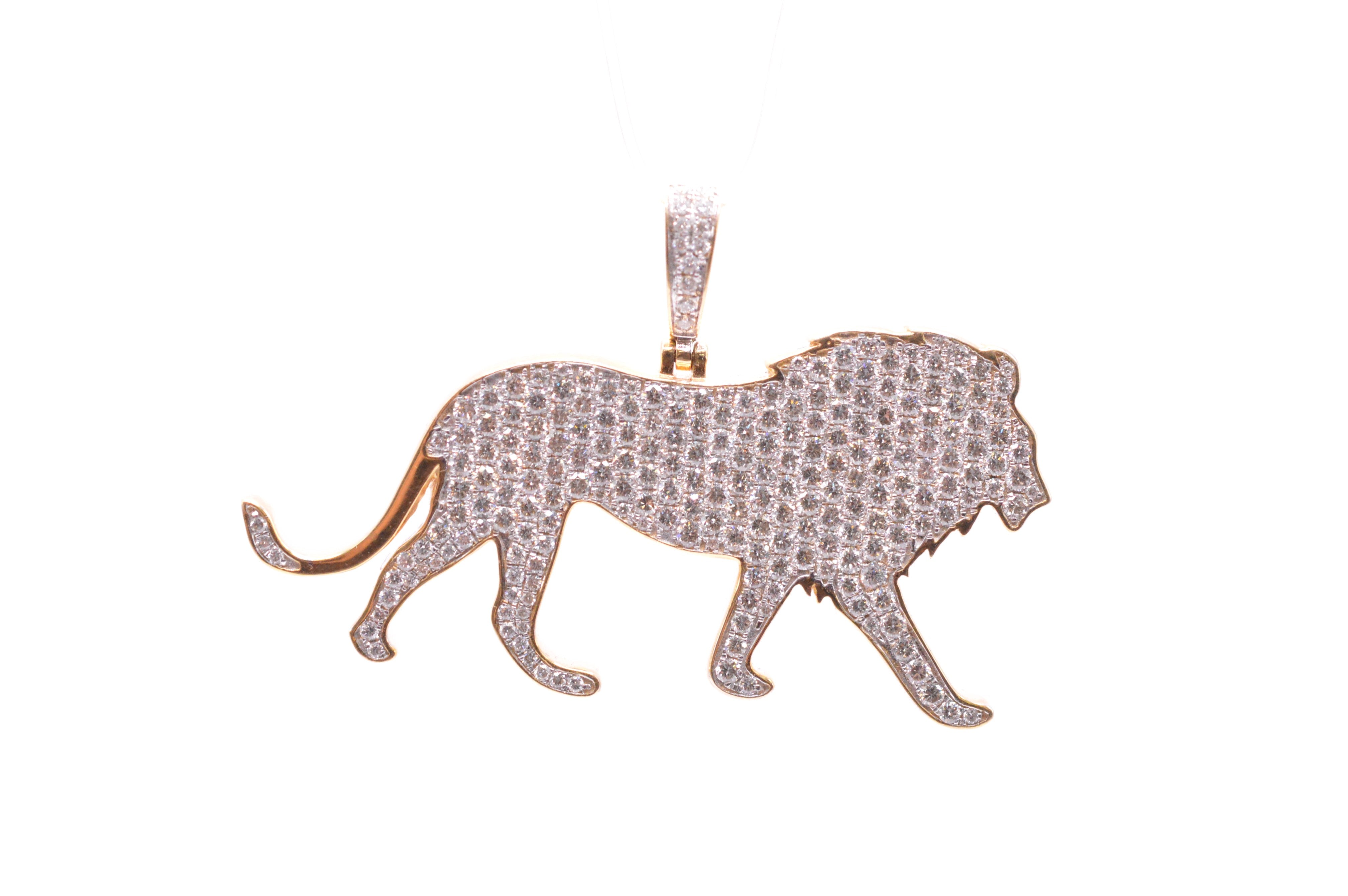 1.75" 3.30 cttw Diamond Walking Lion Pendant in 10K Yellow Gold - Jewelry Spot USA product image