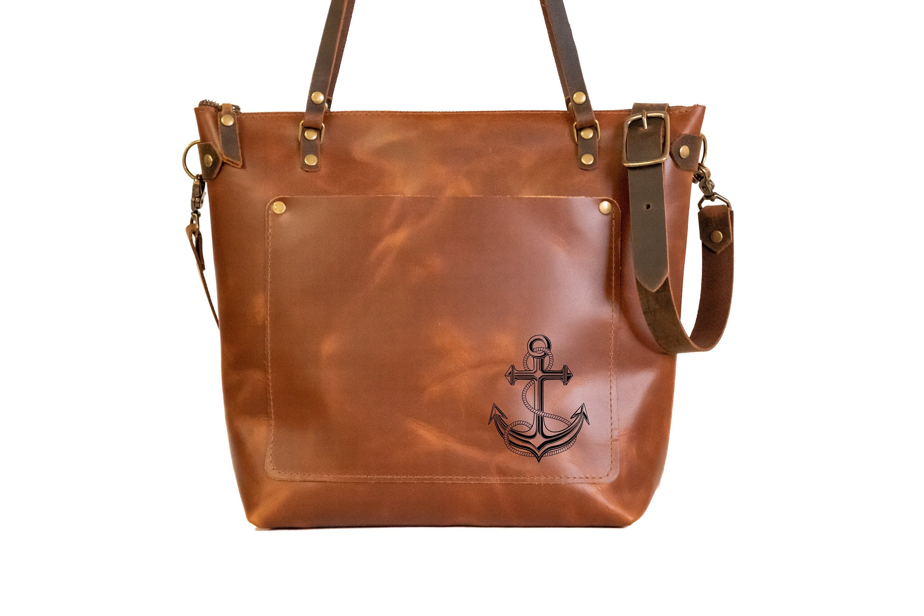 Handmade Leather Classic Tote Medium |  Printed Leather Bag |  Crossbody Zipper Option Leather Purse
