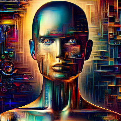 Image holographque d'un visage féminin en style robot qui apprends comment utiliser ChatGPT