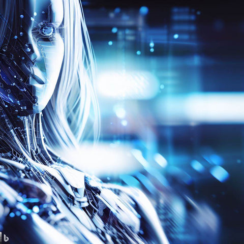 Une femme robotique dans un décors futuriste qui regarde à l'écran, signifiant la puissance d'apprendre comment faire un audit SEO.