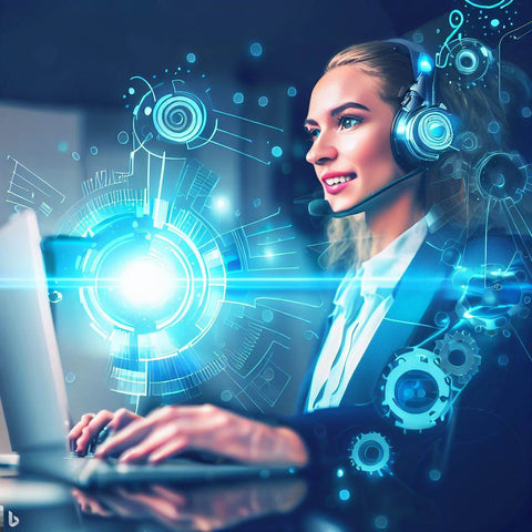 Une femme assise devant son ordinateur dans un environnement futuriste. Cette image évoque la possibilité de gagner de l'argent avec ChatGPT en exploitant les avancées technologiques dans un cadre futuriste, représentant les opportunités économiques offertes par cette combinaison.
