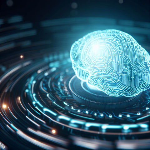 Hologramme de cerveau symbolisant l'intelligence artificielle en marketing