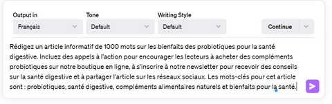 Capture d'écran montrant une demande à ChatGPT de rédiger un article comprenant des appels à l'action (CTA). Elle illustre l'interaction utilisateur-IA quand on demande à écrire un article avec ChatGPT, intégrant des éléments de marketing stratégiques comme les CTA pour encourager l'engagement du lecteur.