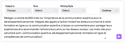 Capture d'écran d'une demande utilisateur à ChatGPT pour rédiger un article incluant des appels à l'action (CTA) qui encouragent les lecteurs à s'abonner à la newsletter. C'est une démonstration claire de comment écrire un article avec ChatGPT peut aider à promouvoir des actions spécifiques, optimisant l'engagement des lecteurs et augmentant le nombre d'abonnés à la newsletter.