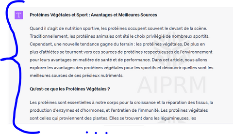 Capture d'écran montrant un autre article généré par ChatGPT, qui intègre des mots-clés spécifiques, comme demandé par l'utilisateur. Cette image démontre de nouveau comment écrire un article avec ChatGPT en ciblant des mots-clés spécifiques peut aider à optimiser le contenu pour le référencement et améliorer la visibilité du contenu en ligne.