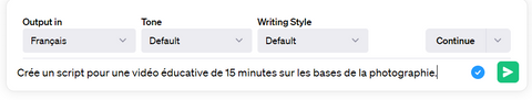 Capture d'écran d'un prompt demandant à ChatGPT de créer un script pour une vidéo sur la manière de gagner de l'argent avec ChatGPT.