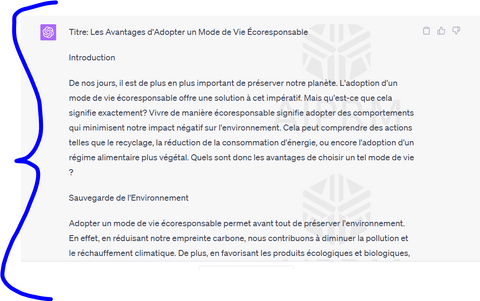 Capture d'écran de l'article généré par ChatGPT, démontrant les capacités de création de contenu automatisé de ChatGPT.