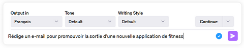 Capture d'écran d'un prompt demandant à ChatGPT de rédiger un e-mail, illustrant la fonctionnalité de ChatGPT dans la création de courriels.