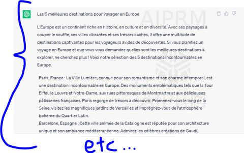 Résultat d'un article de blog généré par ChatGPT sur les 5 meilleures destinations en Europe pour gagner de l'argent avec ChatGPT.