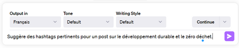 Capture d'écran d'un prompt demandant à ChatGPT de générer des hashtags pour Instagram afin de gagner de l'argent avec ChatGPT. Cette capture d'écran met en évidence la capacité de ChatGPT à fournir des hashtags créatifs et pertinents pour maximiser la visibilité et les opportunités de gains sur Instagram.