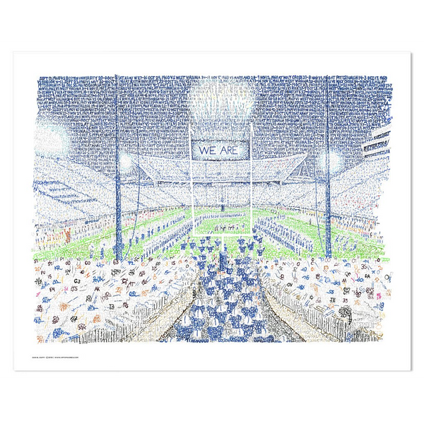 A hand-drawn image of Penn State’s Beaver Stadium by artist Dan Duffy.