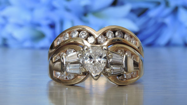 CHANNEL SET AND BAGUETTE DIAMOND ENGAGEMENT AND WEDDING RINGS WITH PEA ...