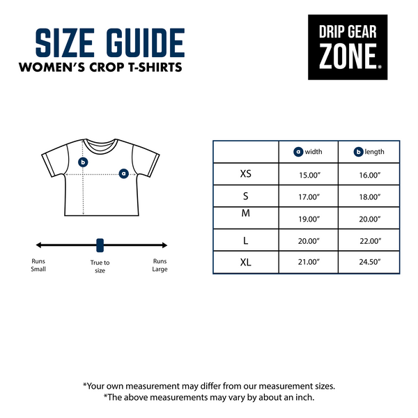 Drip Gear Zone Women's Crop T-Shirt Size Chart