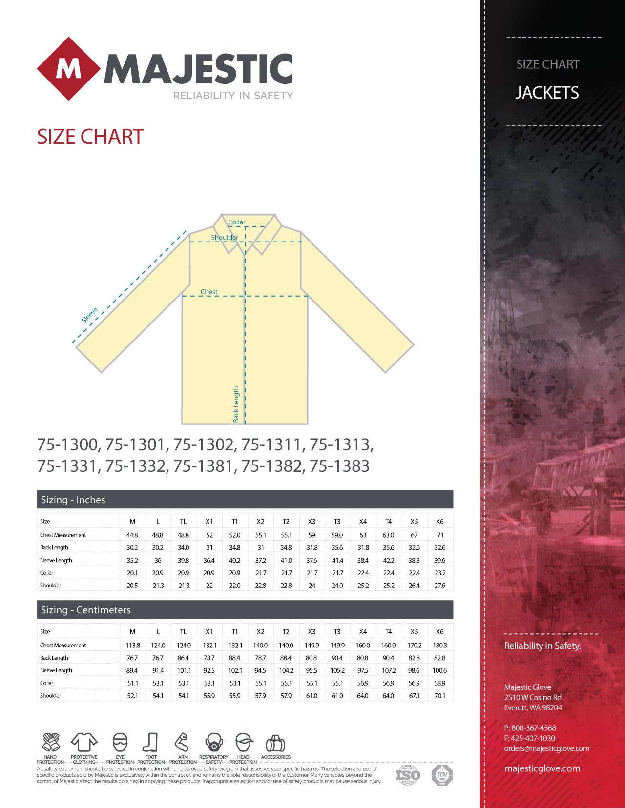 Majestic Safety Jacket Sizing Chart — Global Construction Supply ...