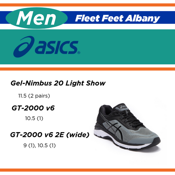Fleet Feet Albany Clearance Shoes Asics GT-2000 v6 Nimbus 20 Light Show Men