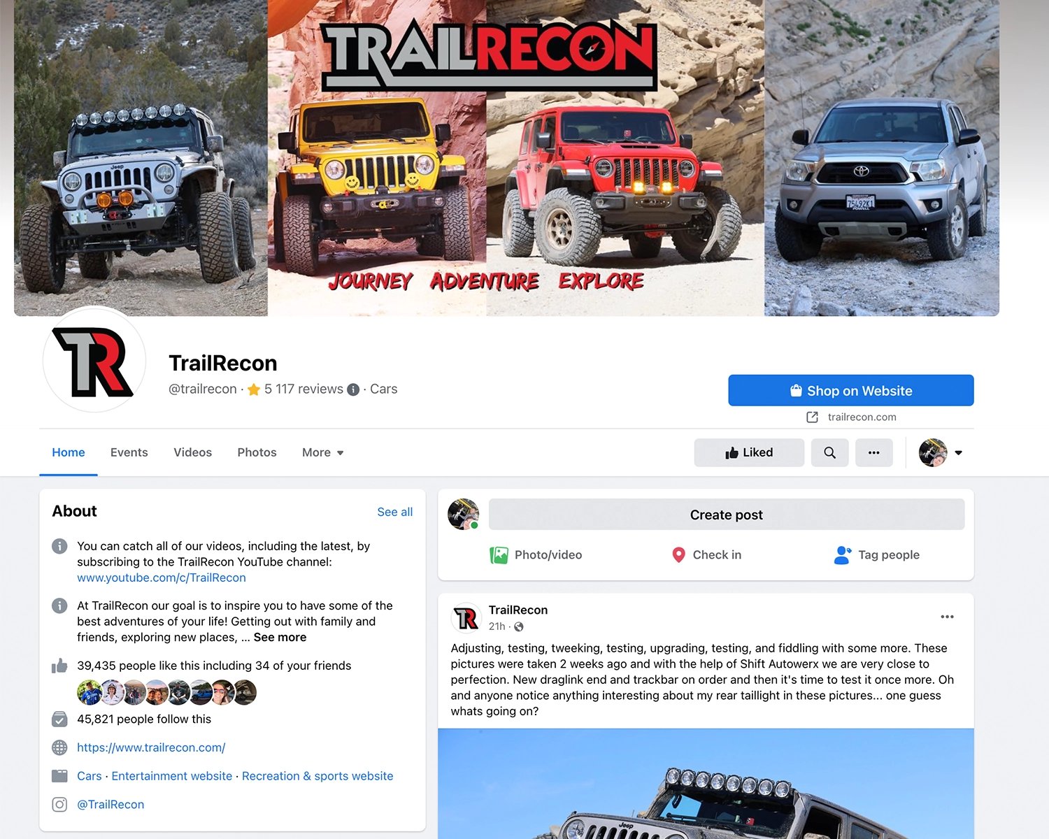 A picture of the TrailRecon Facebook page