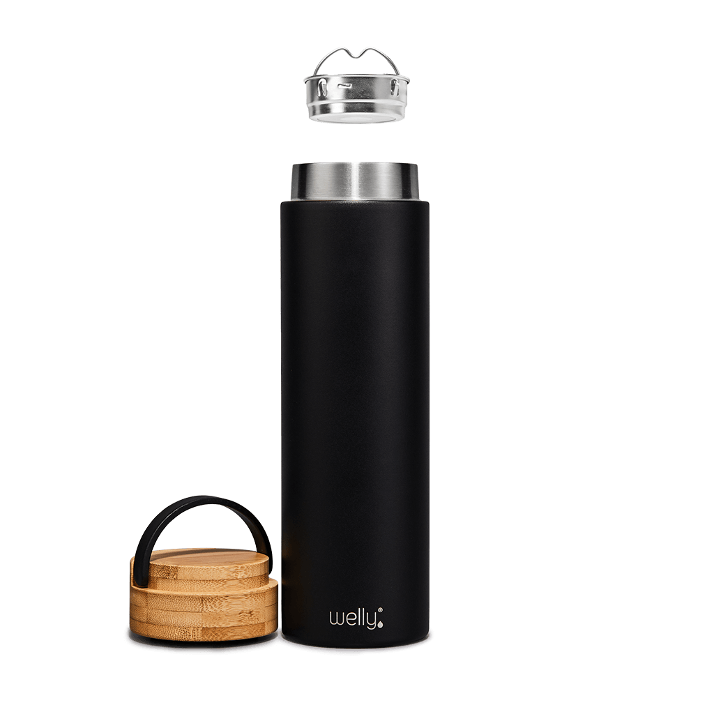 32 oz Tea Infuser Bottle, Tea Thermos, Tea Tumbler with Infuser, Insulated  Tea Travel Mug with 3 Lids, Tea Infuser Travel Mug… (32 oz, Blue Black)