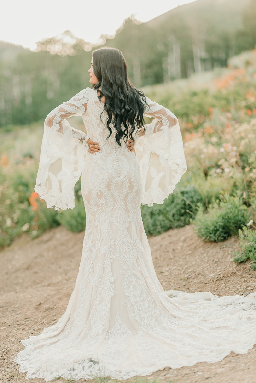 bell sleeve wedding gown