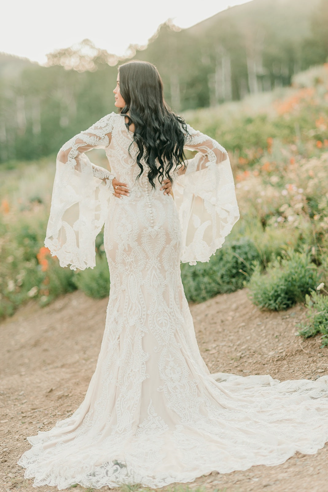 wedding dress with bell sleeves