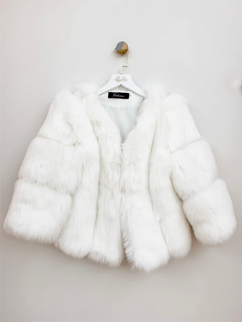 white fur cropped jacket