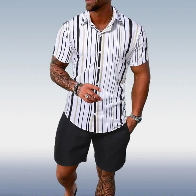 Men's Striped Print Short Sleeve Casual Shirt Set – Cutswear