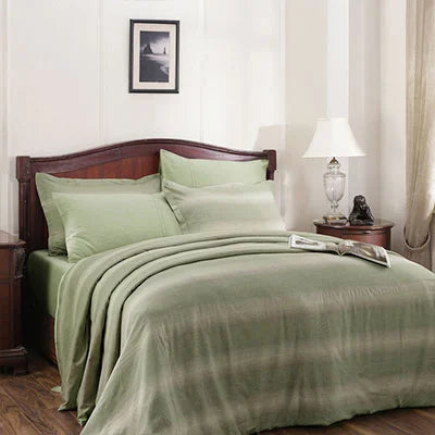 Rhythmic Stripe Reversible Made With Egyptian Cotton Ultra Soft Chameleon Green/Chinchilla Duvet Cover with Pillow Case