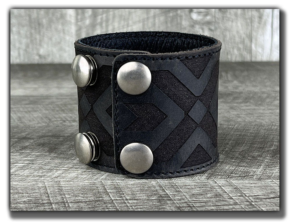 Scottish Chord Black Leather Cuff Bracelet - The Raven Works