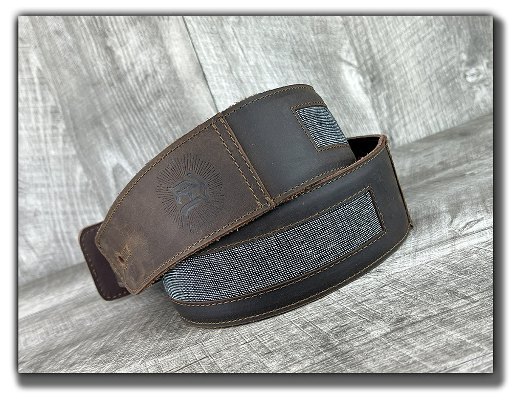 Leather Guitar Strap | Zenith| Black and White, Classy | Brown Leather