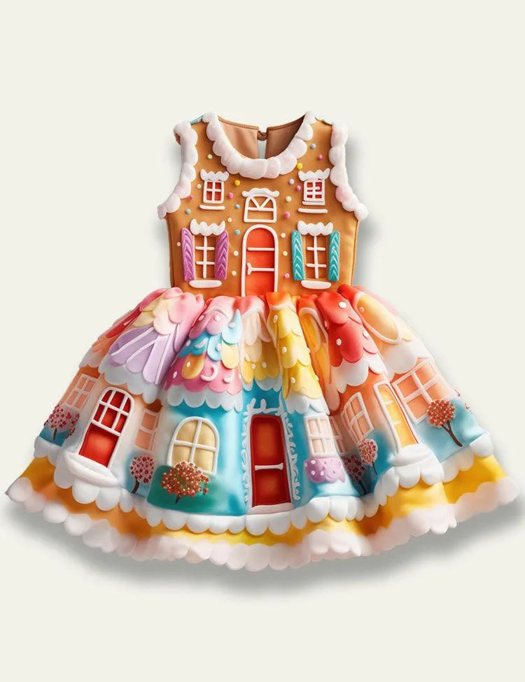 Year End Sale - Christmas Snow House Appliqu Dress