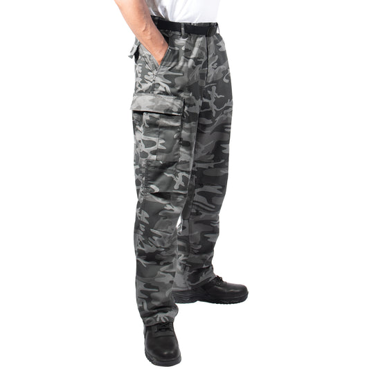 Relaxed Fit BDU Cargo Pants Black & Camouflage Zip Fly Mens Camo