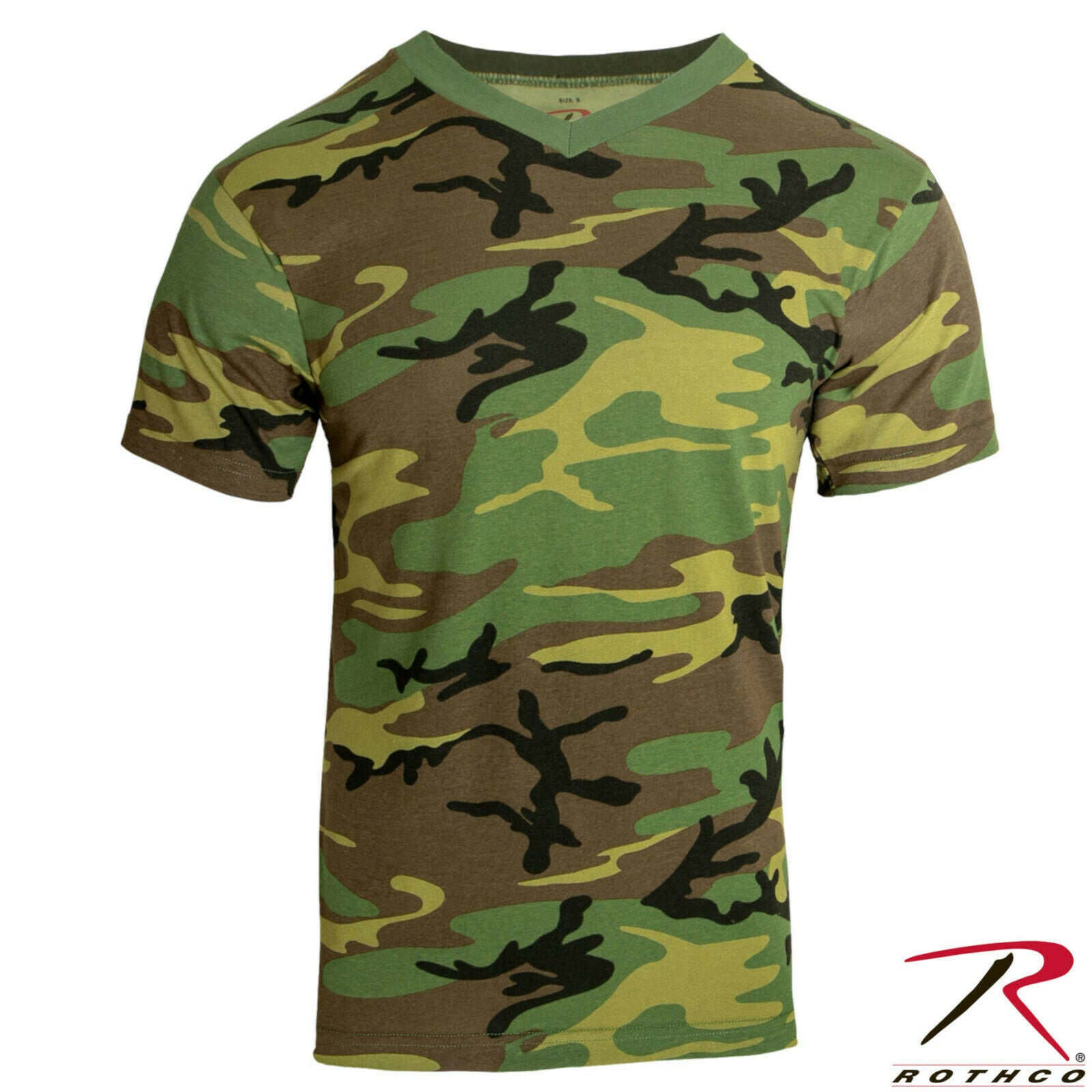 Rothco Men's Camo V-Neck T-Shirt - Woodland Camouflage V-Neck Tee Shir ...