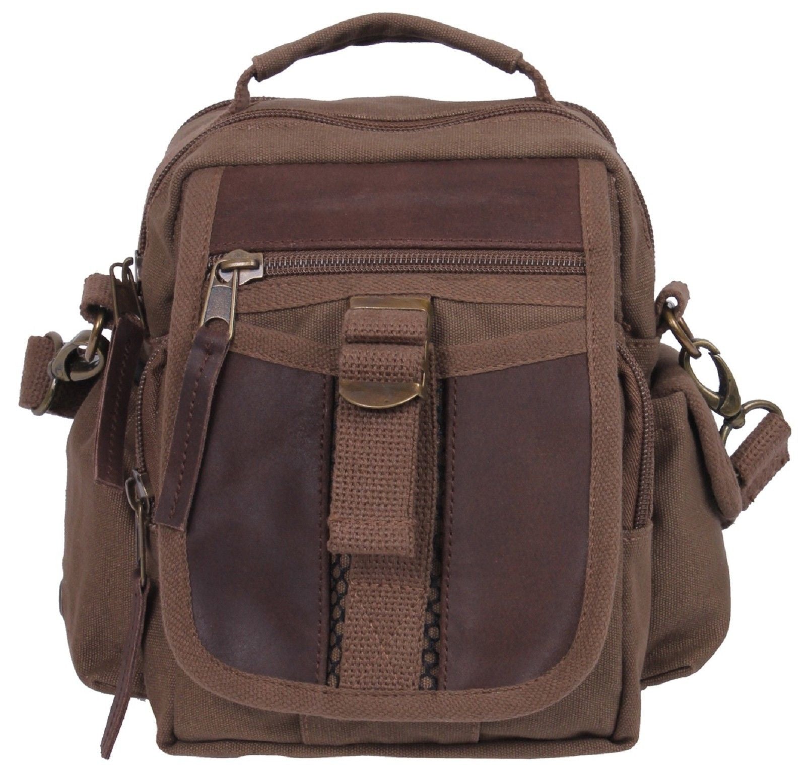Brown Leather and Canvas Compact Travel Bag - Rothco 8&quot; Tourist Should – Grunt Force