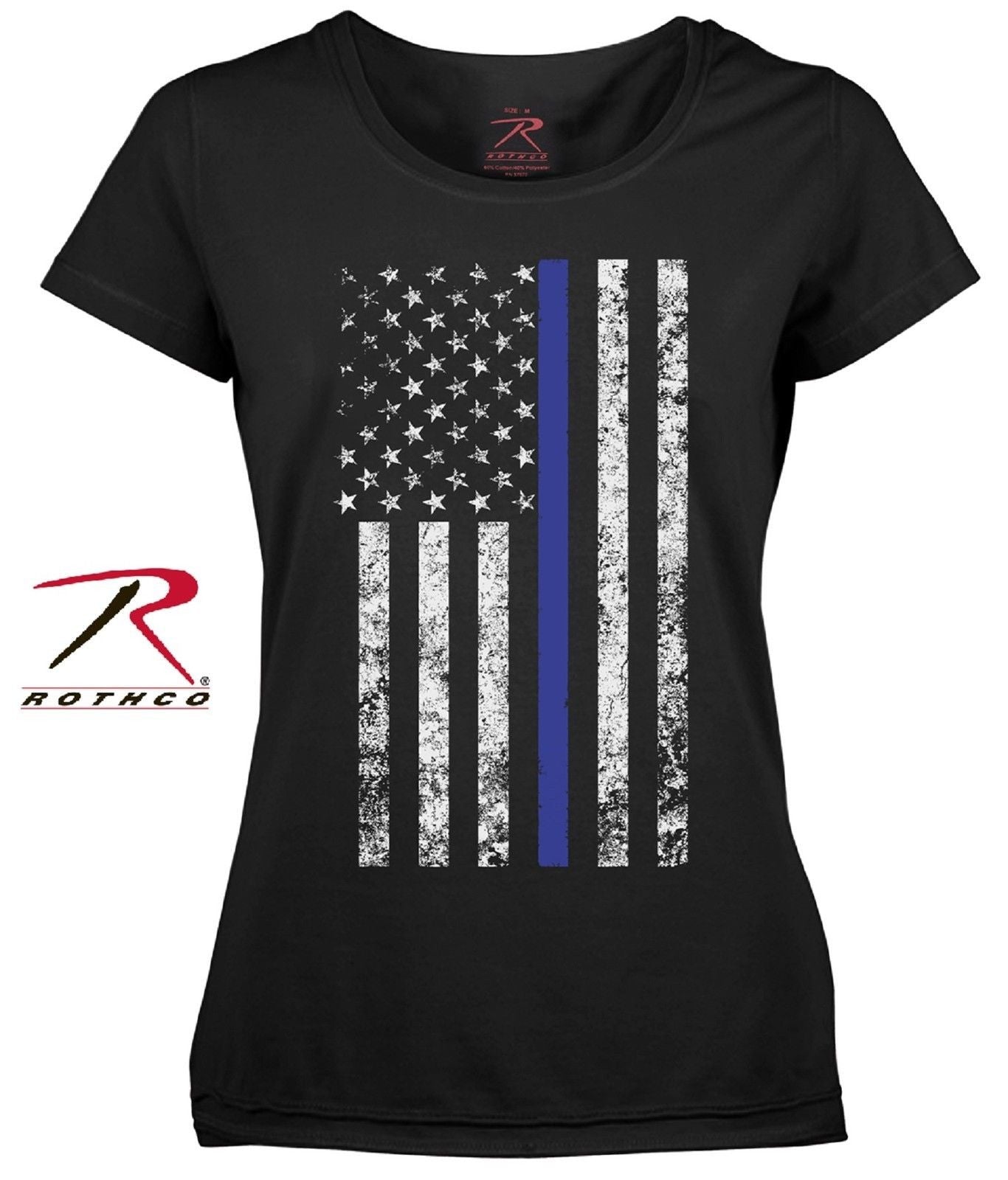 Womens Thin Blue Line Fatigued American Flag Tee Shirt Black Tbl Gir Grunt Force