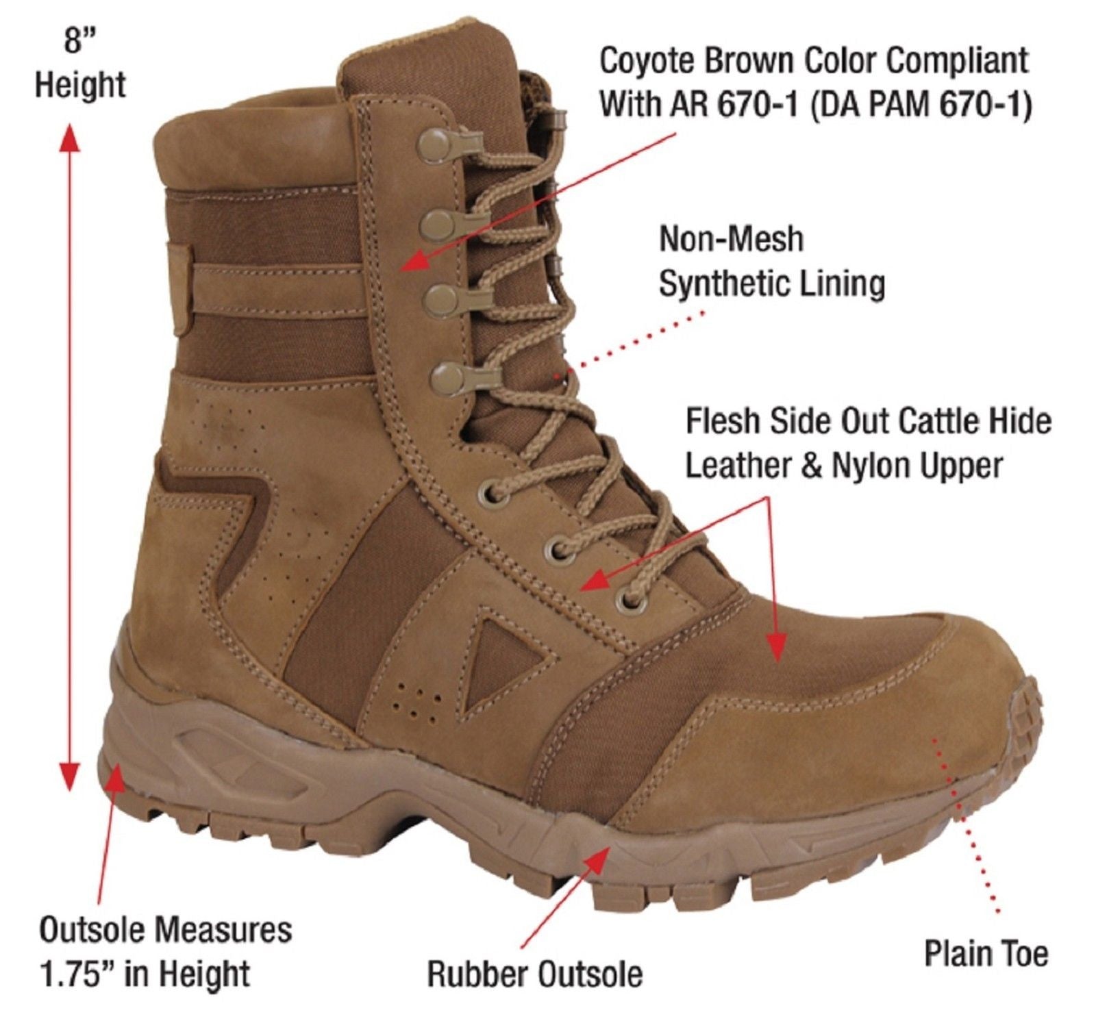 Coyote Brown Ar 670 1 Forced Entry 8 Military Tactical Boots 5 13 Grunt Force