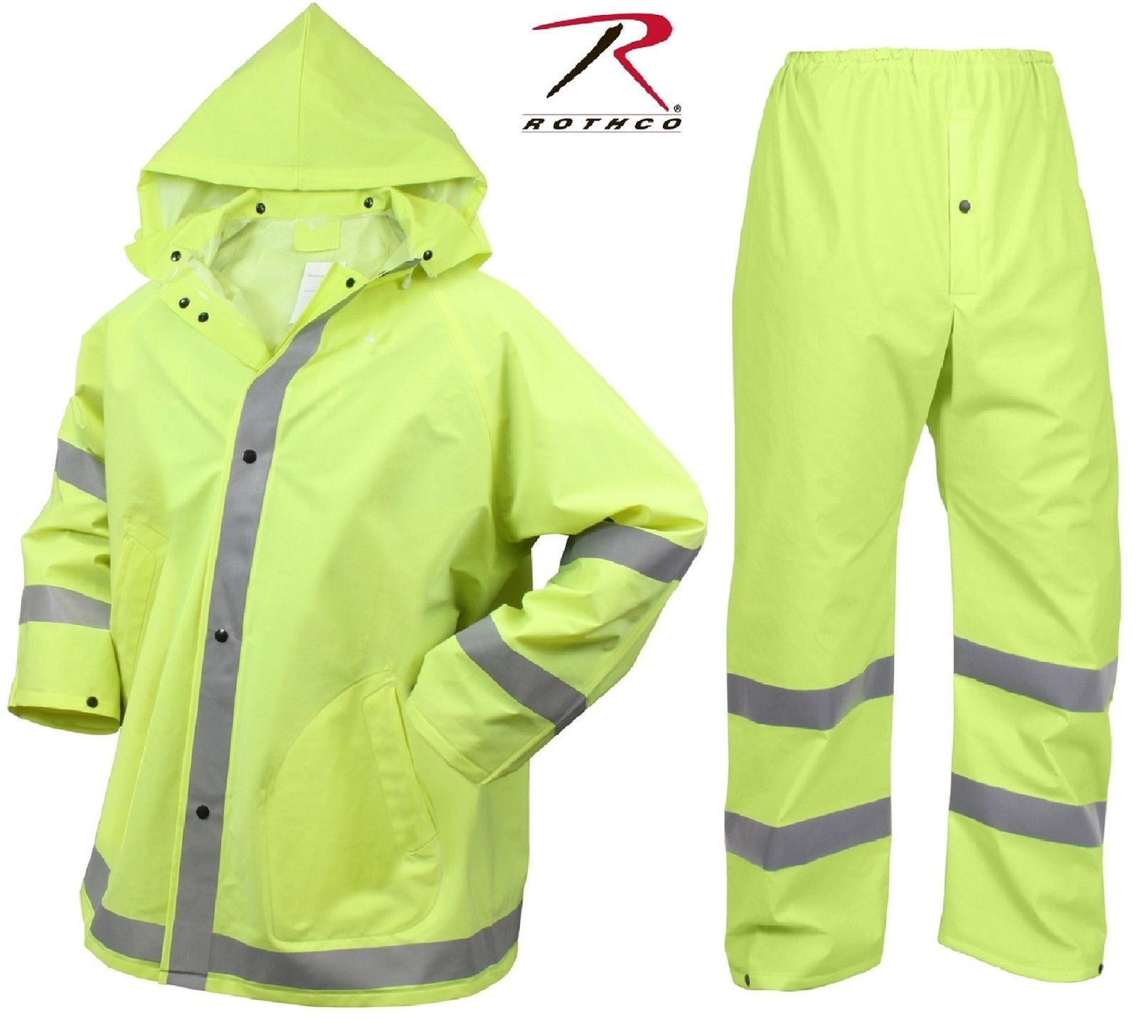 Waterproof Reflective Safety Rain Suit Jacket & Pants w/ Detachable Ho ...
