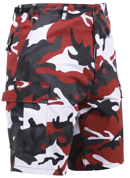 Men's Black Camo BDU Shorts - Tactical Cargo Shorts w Button Fly