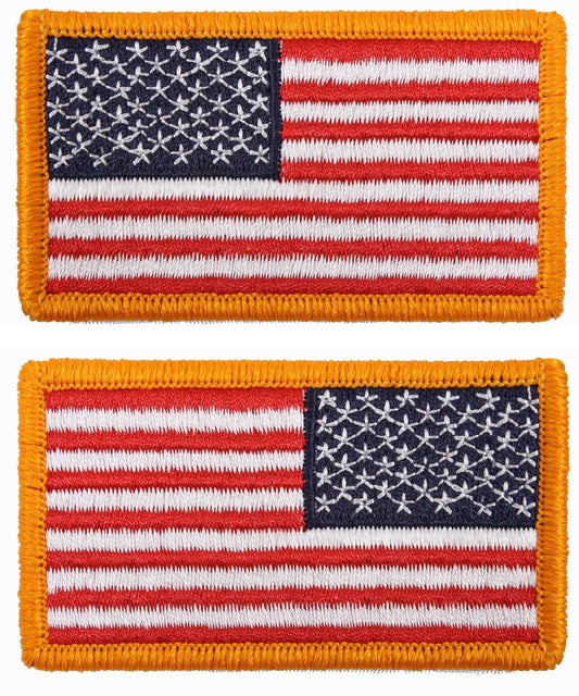 American Flag Iron-On Patch Gold Trim – Rock Band Patches