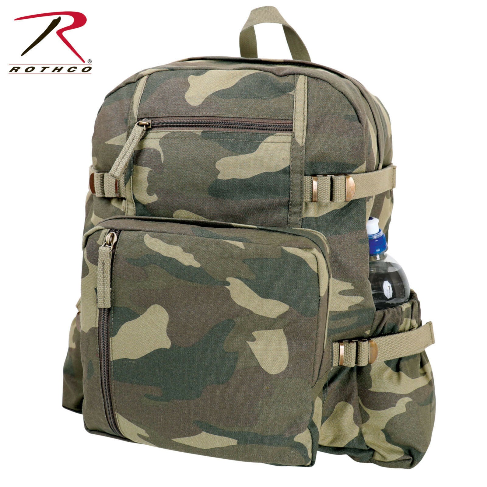 Rothco Large Vintage Canvas Backpack - Jumbo Woodland Camo Bookbag (18 ...