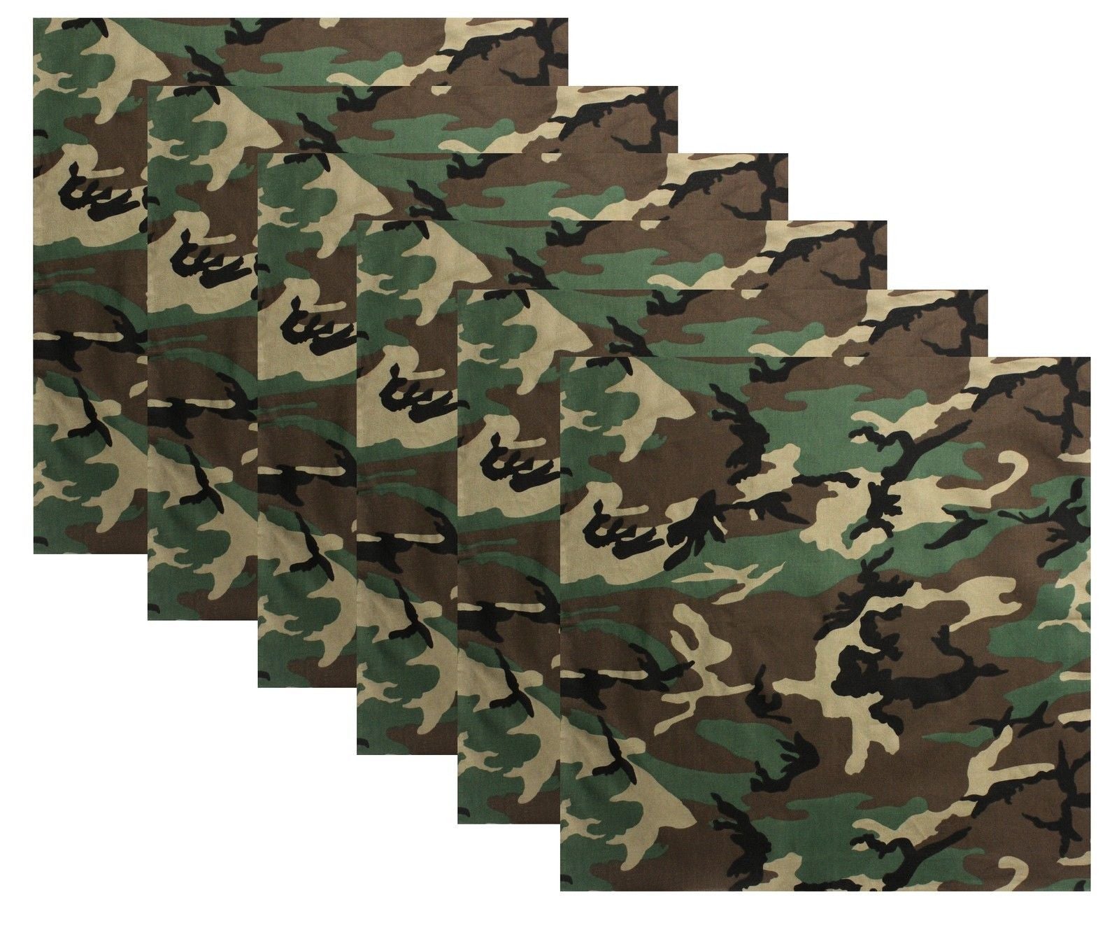 6 Pack Woodland Camouflage Large Bandanas 27 Big Cotton Camo Bandana Grunt Force 9266