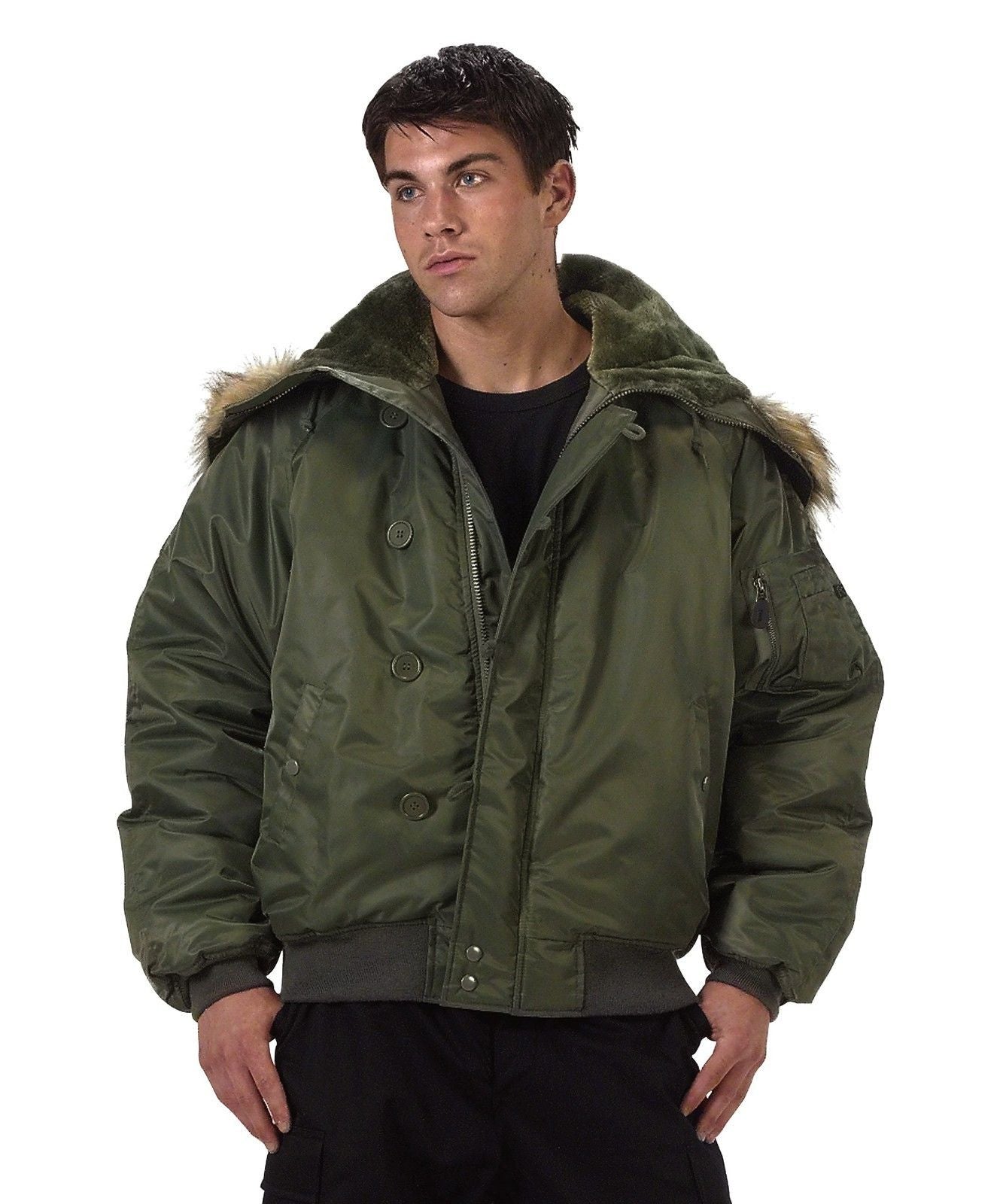 Men's Tactical Winter Coat - Black or Sage Military N-2B Flight Jacket ...