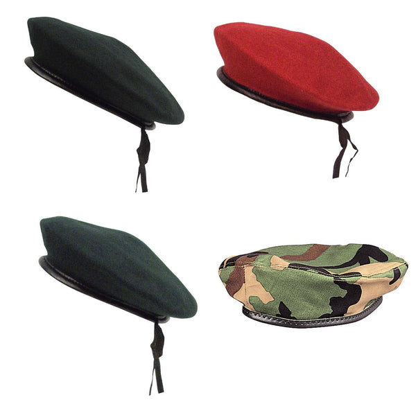 GI Style Beret Black Red OD Green Woodland Camo Military Hat Cap Beret ...