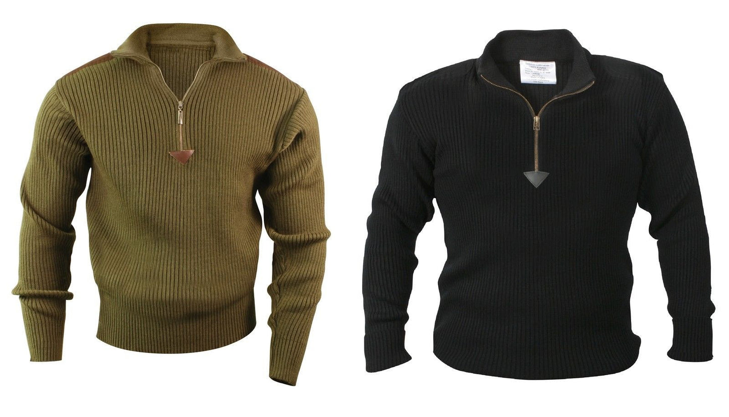 Quarter Zip Commando Sweater 100% Comfortable Acrylic w/ Leather Accent S-3XL