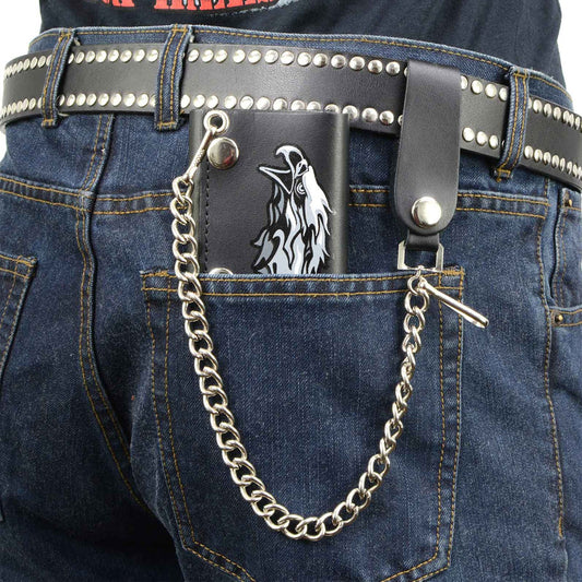 Men's 4” Leather “Eagle w/ Flag” Tri-Fold Wallet w/ Anti-Theft Stainle –  Bikers Gear Online