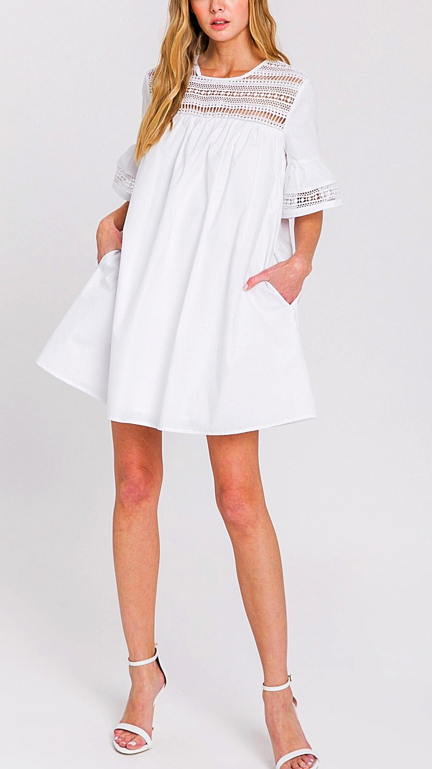 bell sleeve dress white