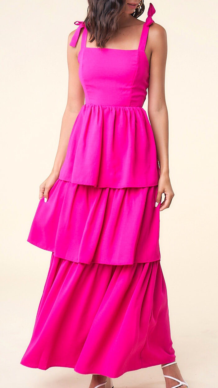 pink tiered maxi dress