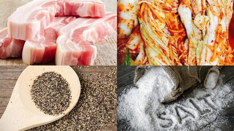 Ingredients needed to cook pork and kimchi soup