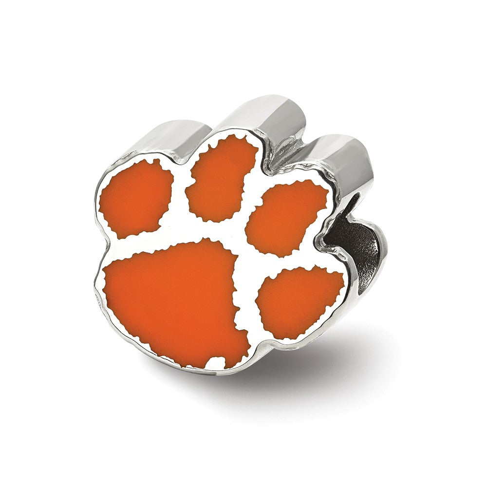 Sterling Silver Clemson University Tigers Paw Print Enameled Logo Bead