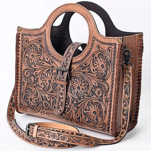 American Darling Floral Tooled Leather Buckled Tote Bag in Dark Brown - Branded Country Wear