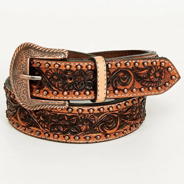 Buckstitch Trim Tooled Leather Belt & Buckle #5005 L